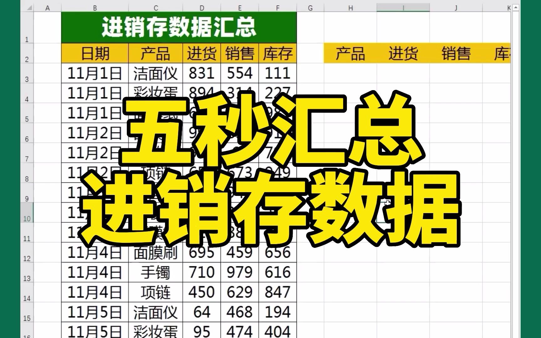 五秒汇总Excel表格进销存数据的方法哔哩哔哩bilibili