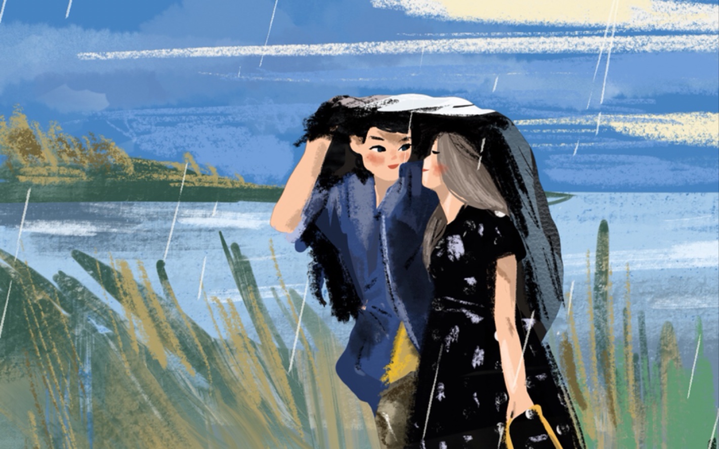 油画暴风雨中的情侣图片
