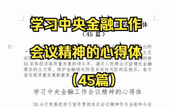 学习中央金融工作会议精神的心得体(45篇)哔哩哔哩bilibili