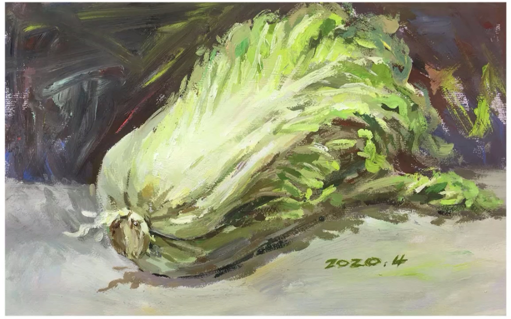 色彩水粉单体静物写生练习 一棵没心的大白菜