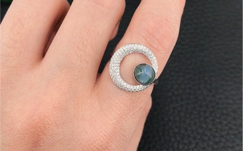 客定 猫眼石戒指9518k金配天然钻石 精工制作满钻04行星轨道款 生