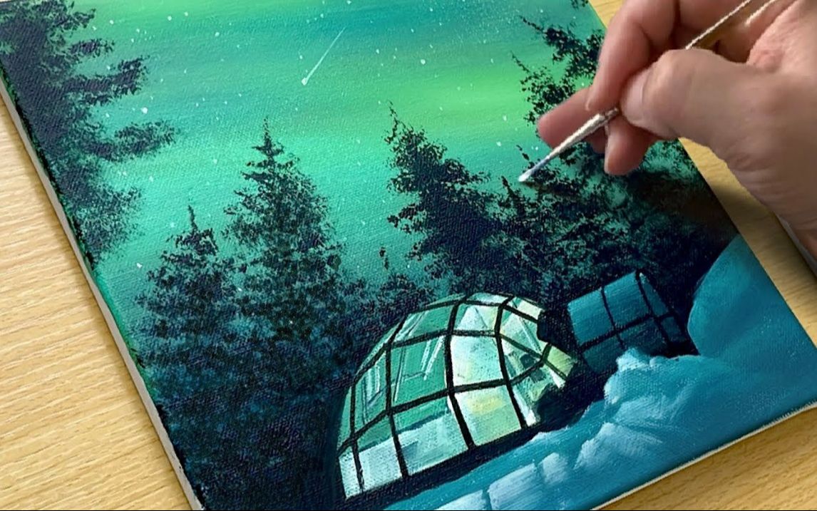 【丙烯画】【绘画教程】极光-how to draw the northern lights