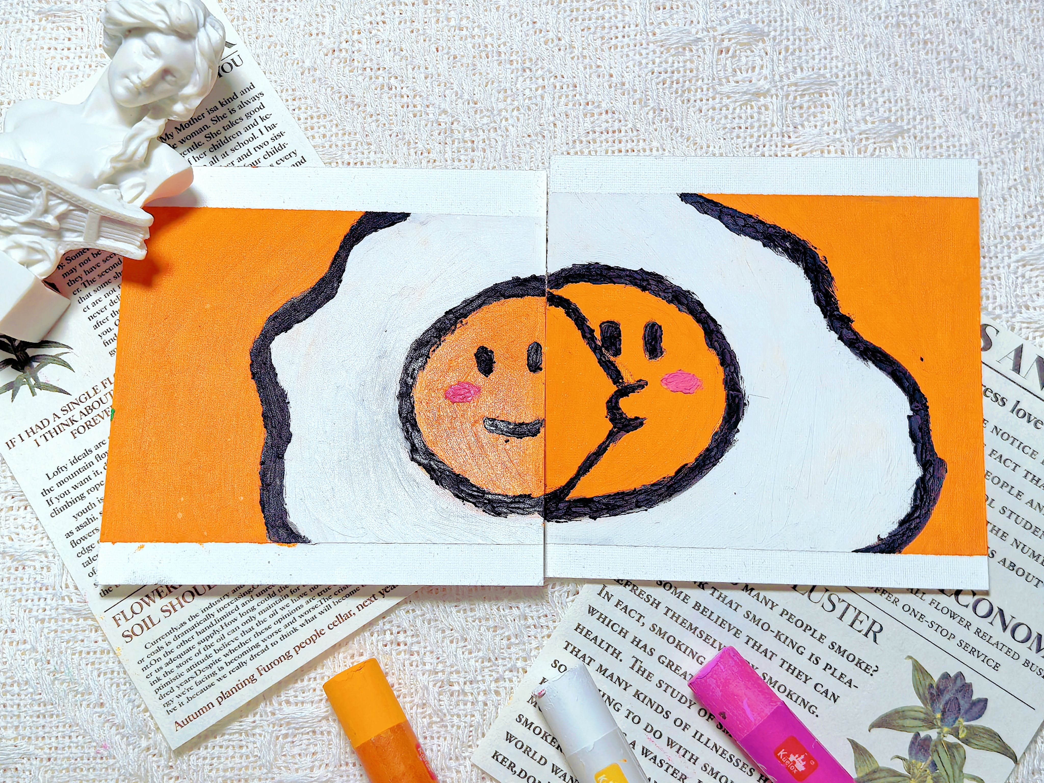 【油画棒教程】新手入门油画棒能有多快71两只可爱的煎蛋93合体啦