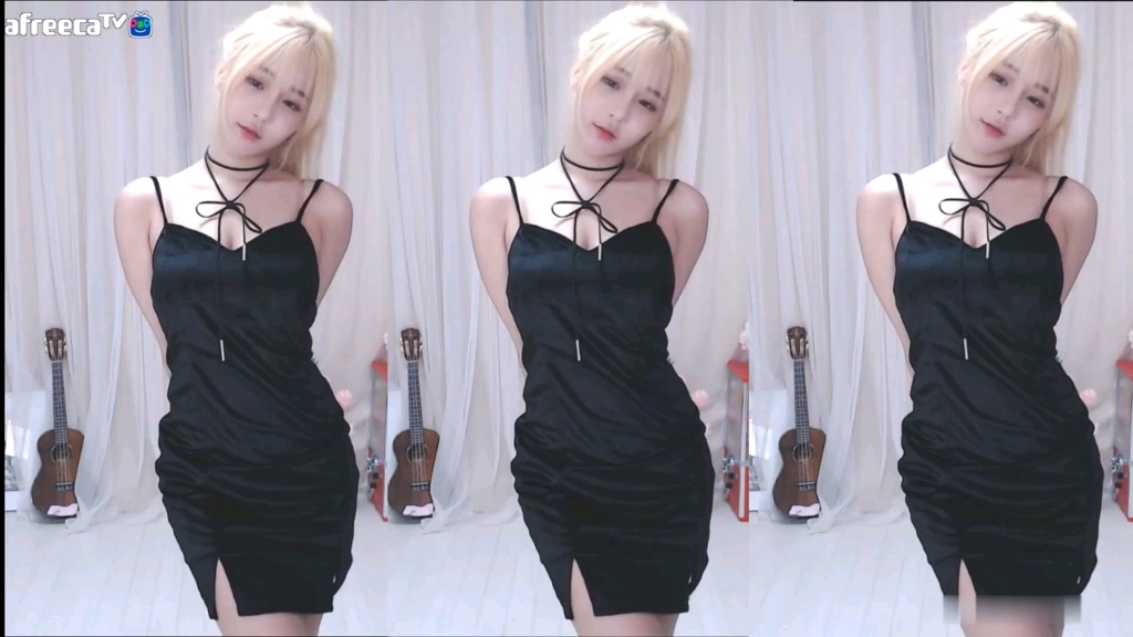 afreecatv韩璐金发黑裙