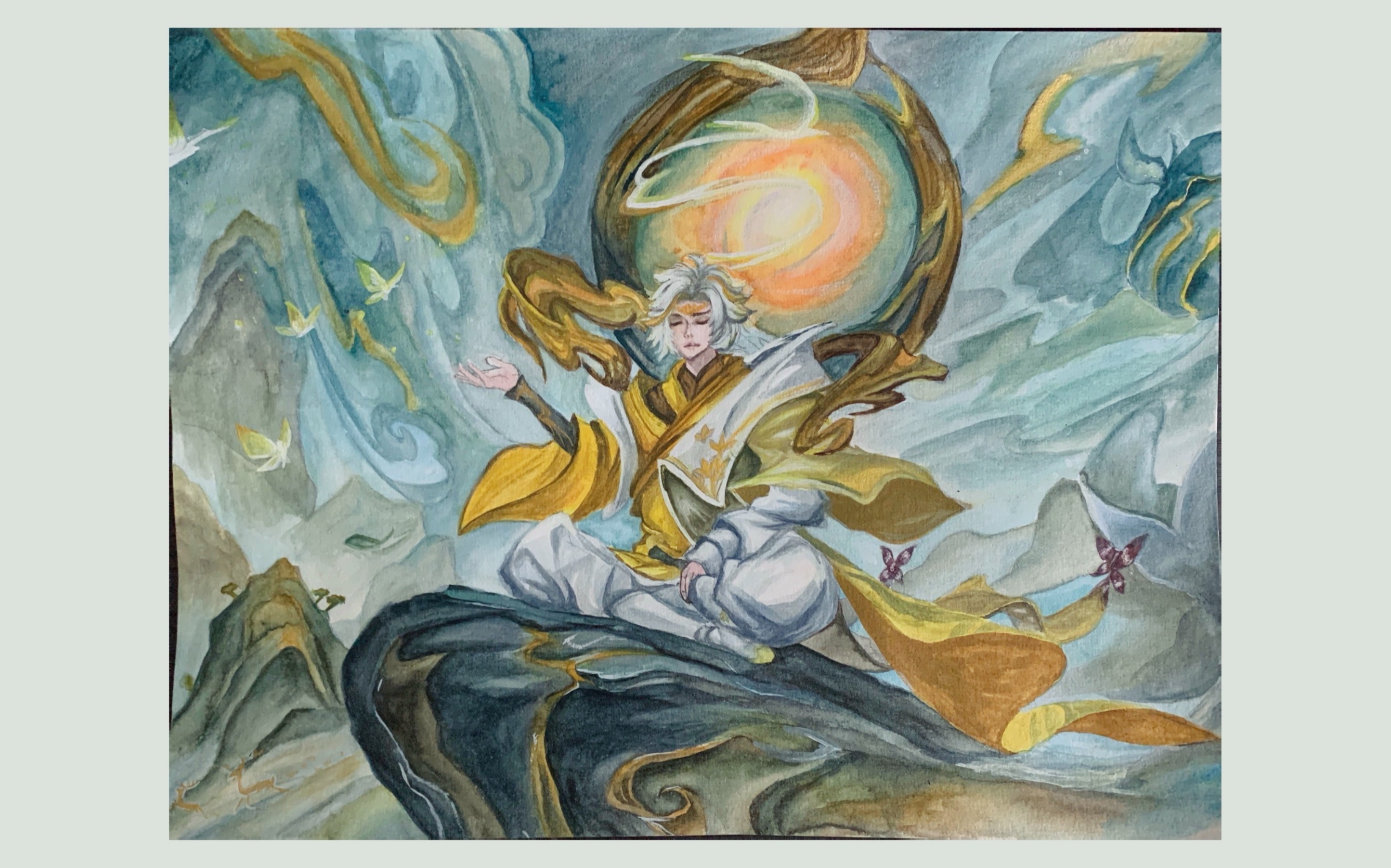 【水彩 颜彩】庄周·玄嵩|手绘|王者荣耀|水彩入门|谁不喜欢白毛庄周