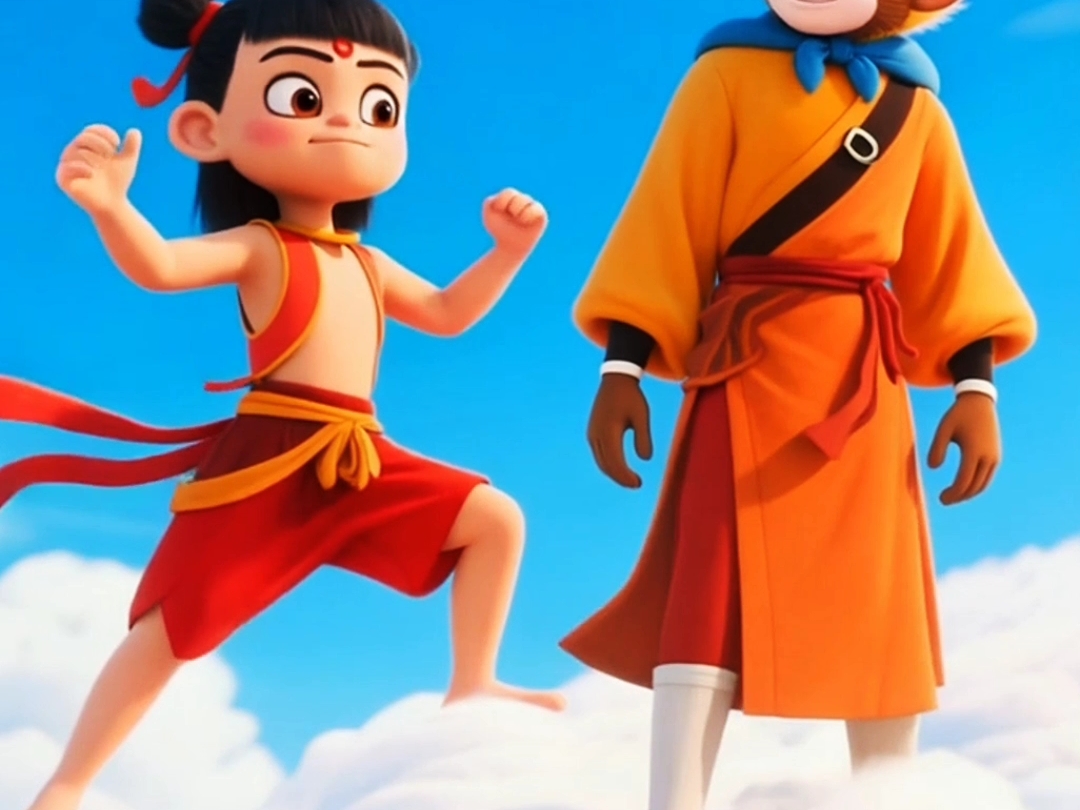 哪吒和孙悟空云端相遇,两人见面分外眼红,大战一触即发