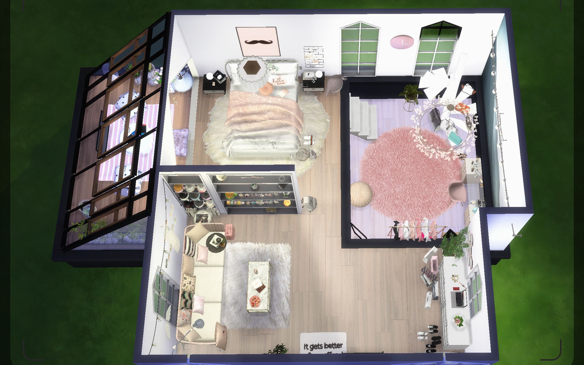 【模拟人生4-速建】粉 白色小房间适合单身小姐姐入住哟