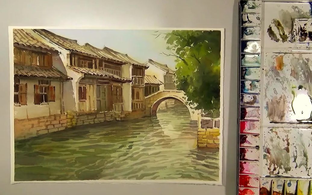 水彩过程 周庄