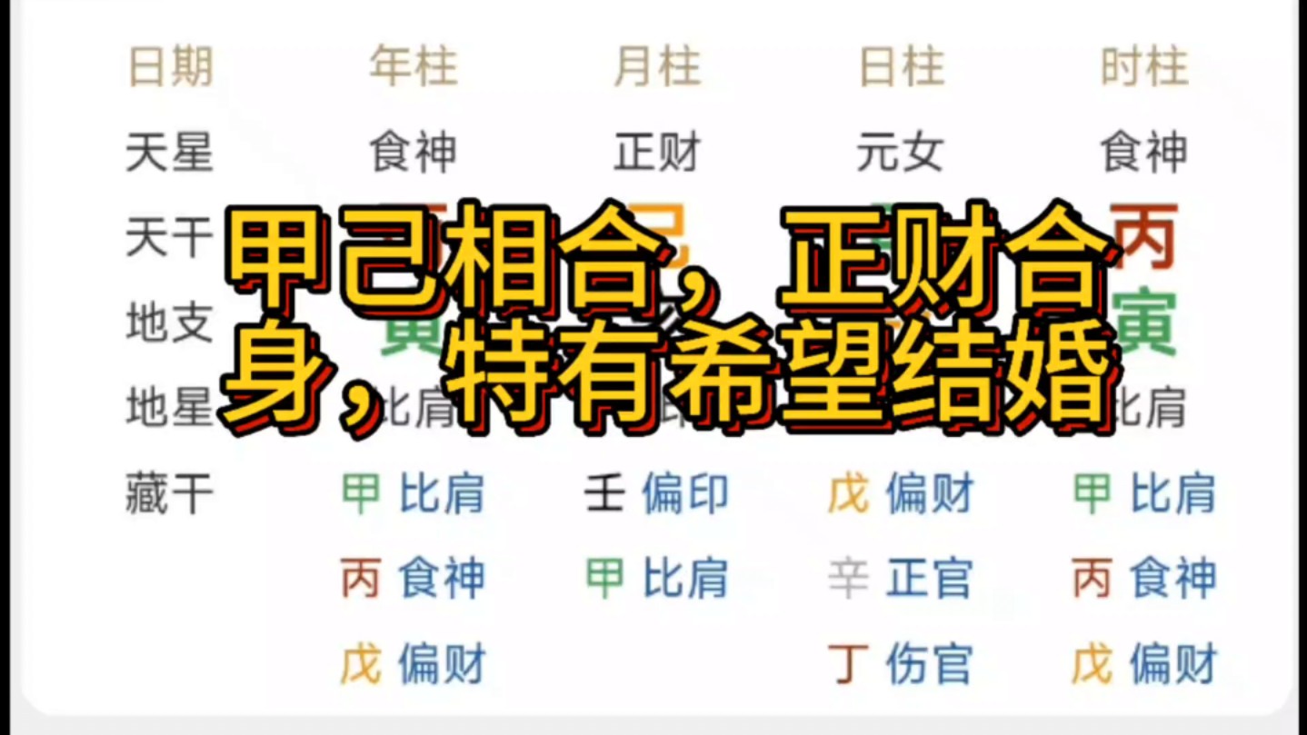 八字命理,甲己相合,正财合身,特有希望结婚哔哩哔哩bilibili