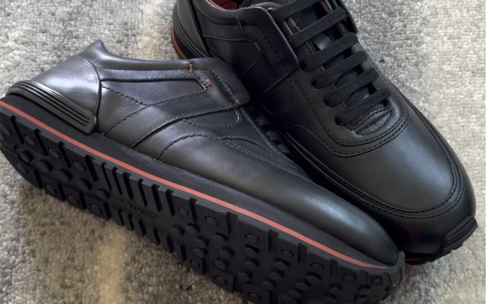 tods x ferrari 牛皮运动鞋 黑色全皮黑红配色 休闲又时髦的配色 高级