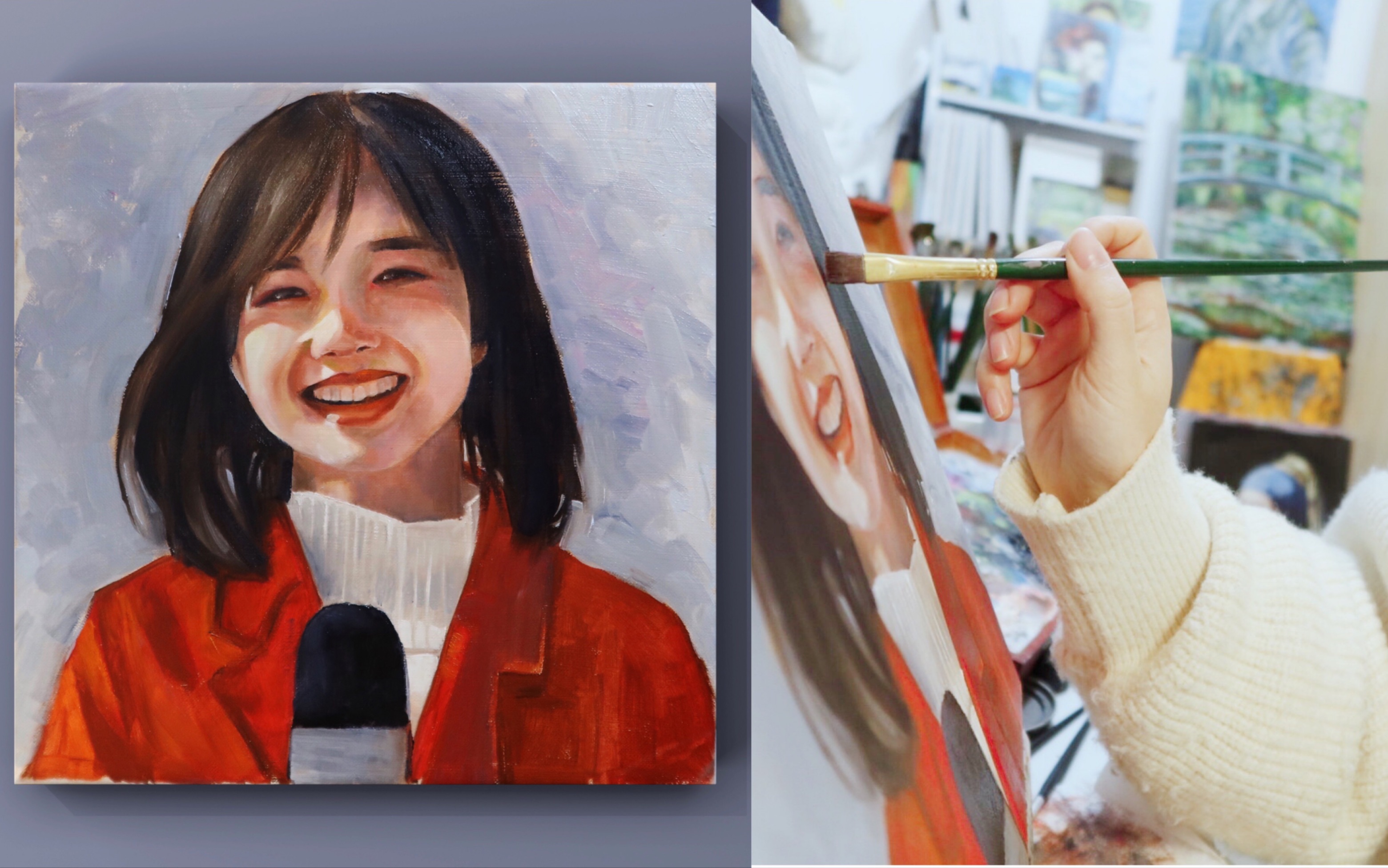 挑战用油画手绘王冰冰,插画的两天vlog90 paint with me_哔哩哔哩