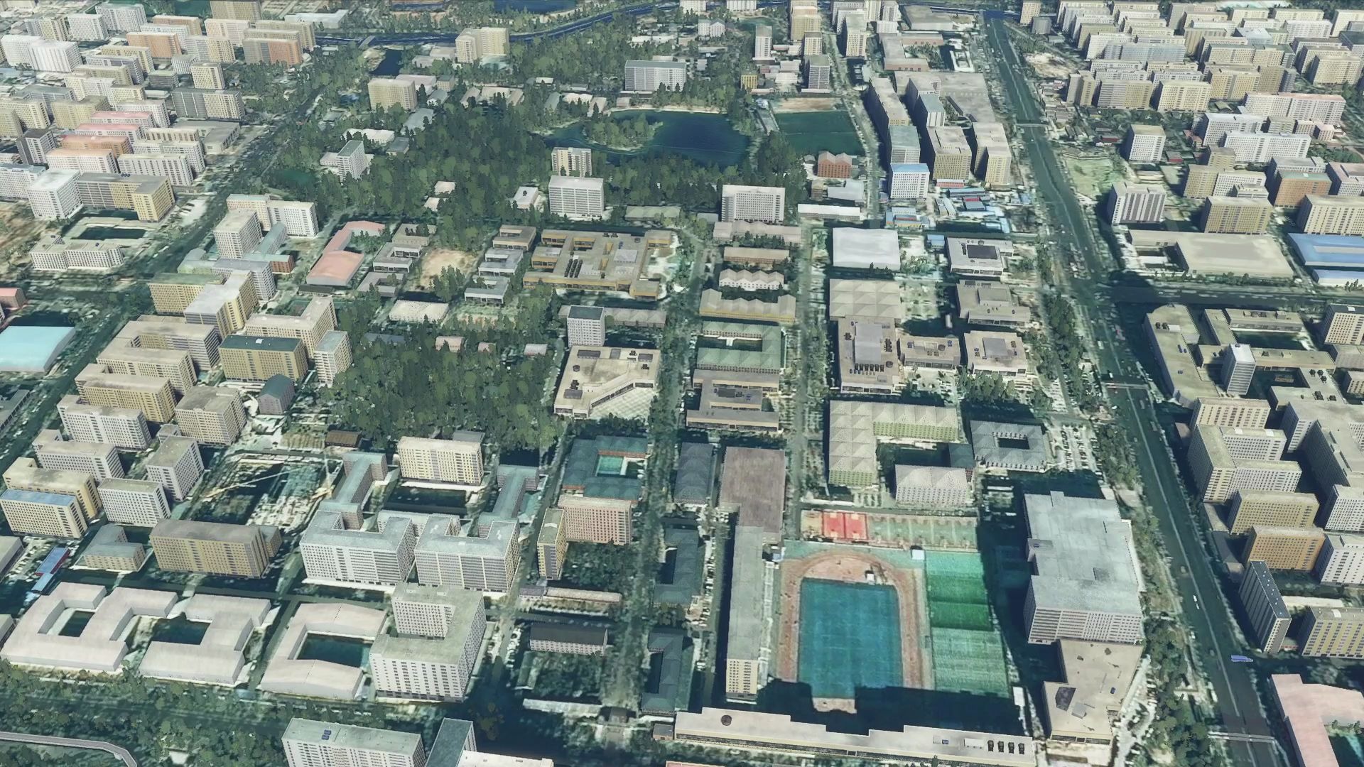 飞越北京大学燕园校区 - 博雅塔直接消失,高房子变矮了矮房子变高了