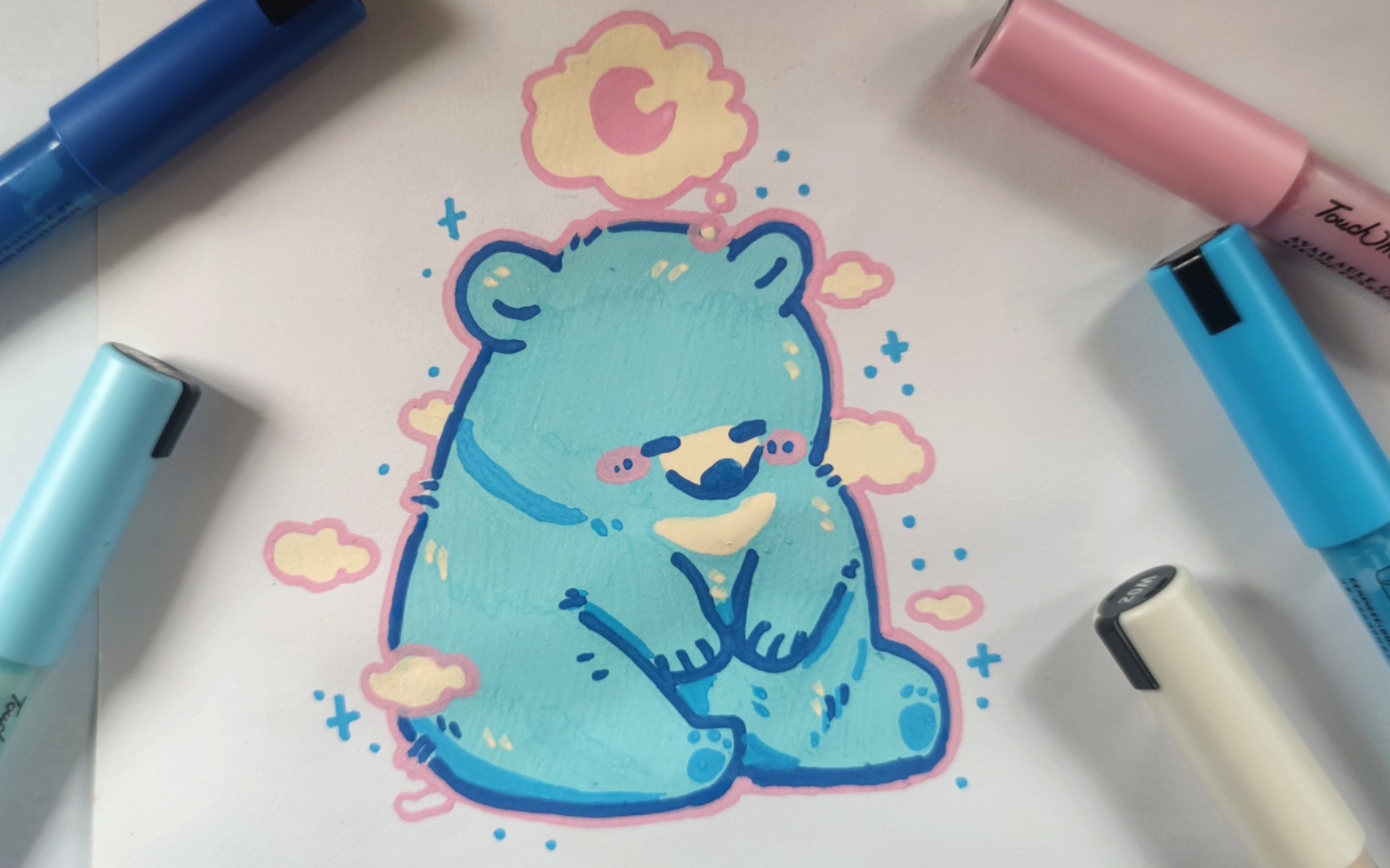 丙烯马克笔丨晚安,蓝色小熊·临摹aubryjoi