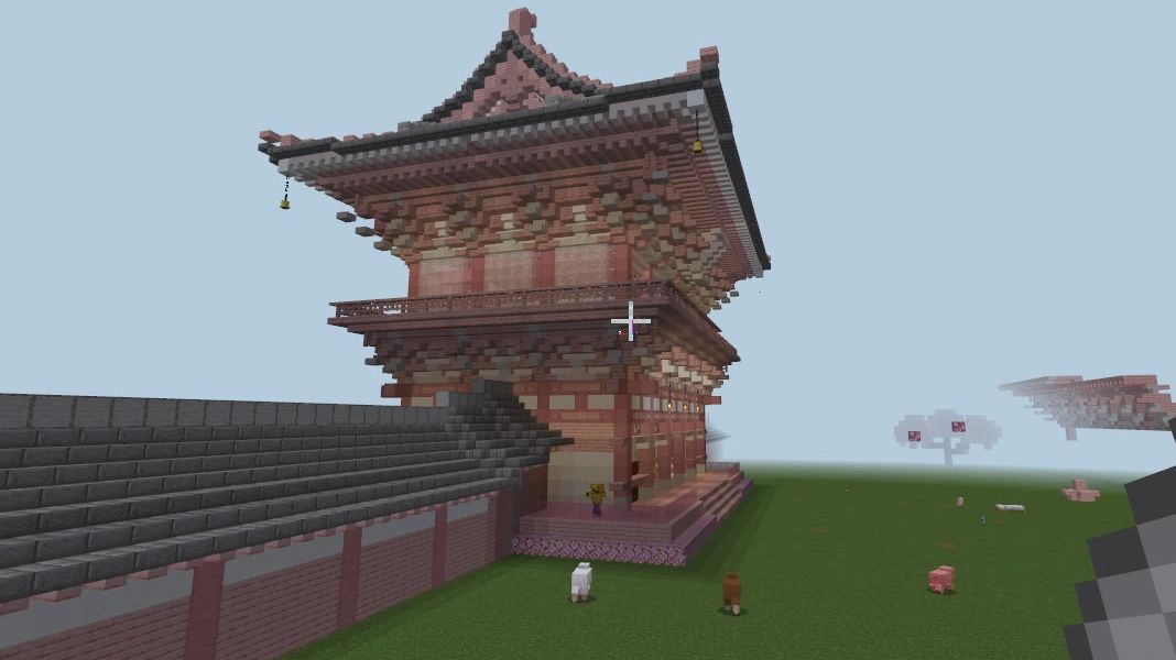 【minecraft】我的世界古建筑樱花粉色日式歇山顶山门