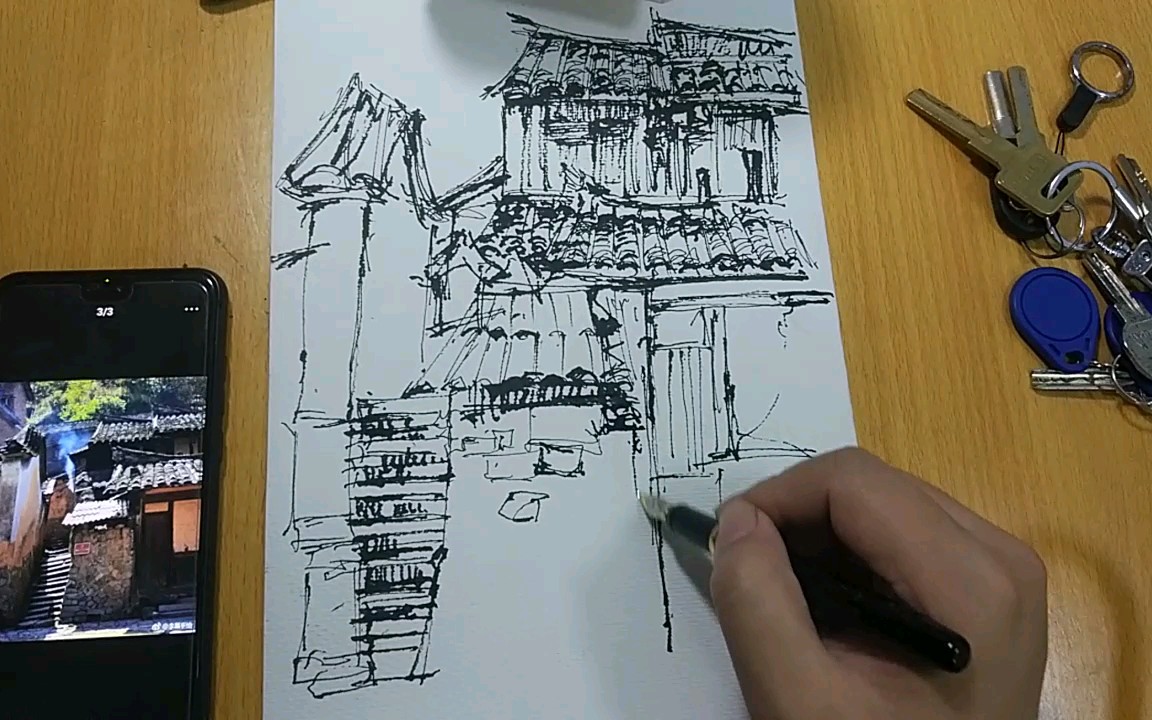 【钢笔风景速写】画照片,第一次在视频里加上自己的声音..也是个尝试哔哩哔哩bilibili