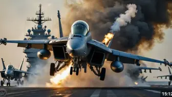 观看美国海军F-18超级大黄蜂战斗机从航空母舰上全速起飞