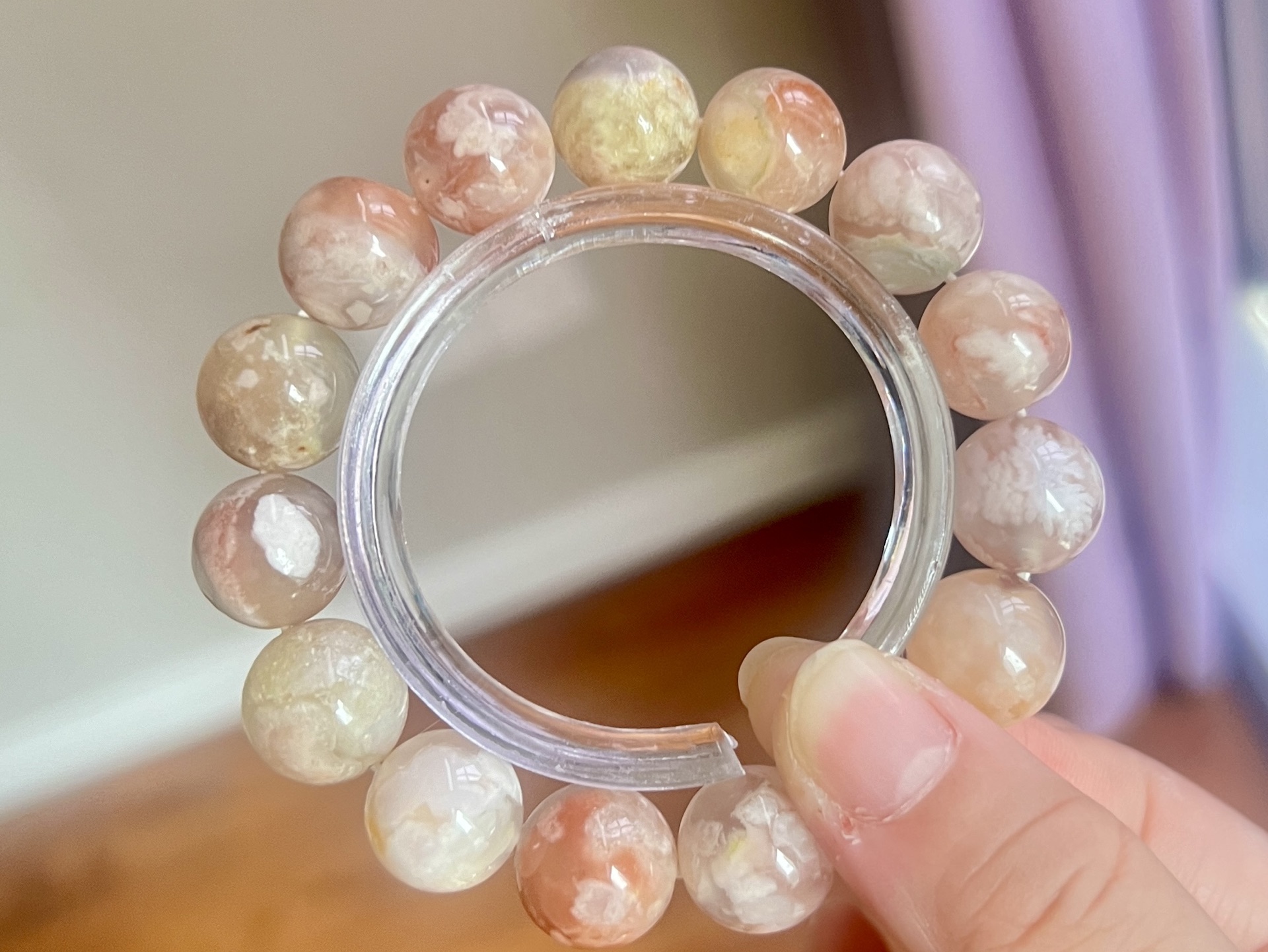 【58包邮】13 樱花玛瑙板料油画风多宝手串