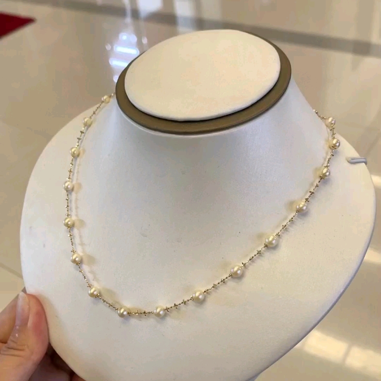 akoya满天星仙女链 4-5mm 微瑕疵 奶油金色非常温柔 18k金 闪闪的链子