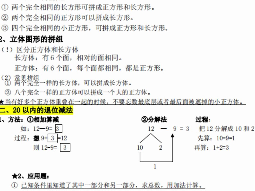 人教版 小学一年级下册数学重要概念和公式汇总 图形拼组 加减法公式 数学思维训练哔哩哔哩bilibili