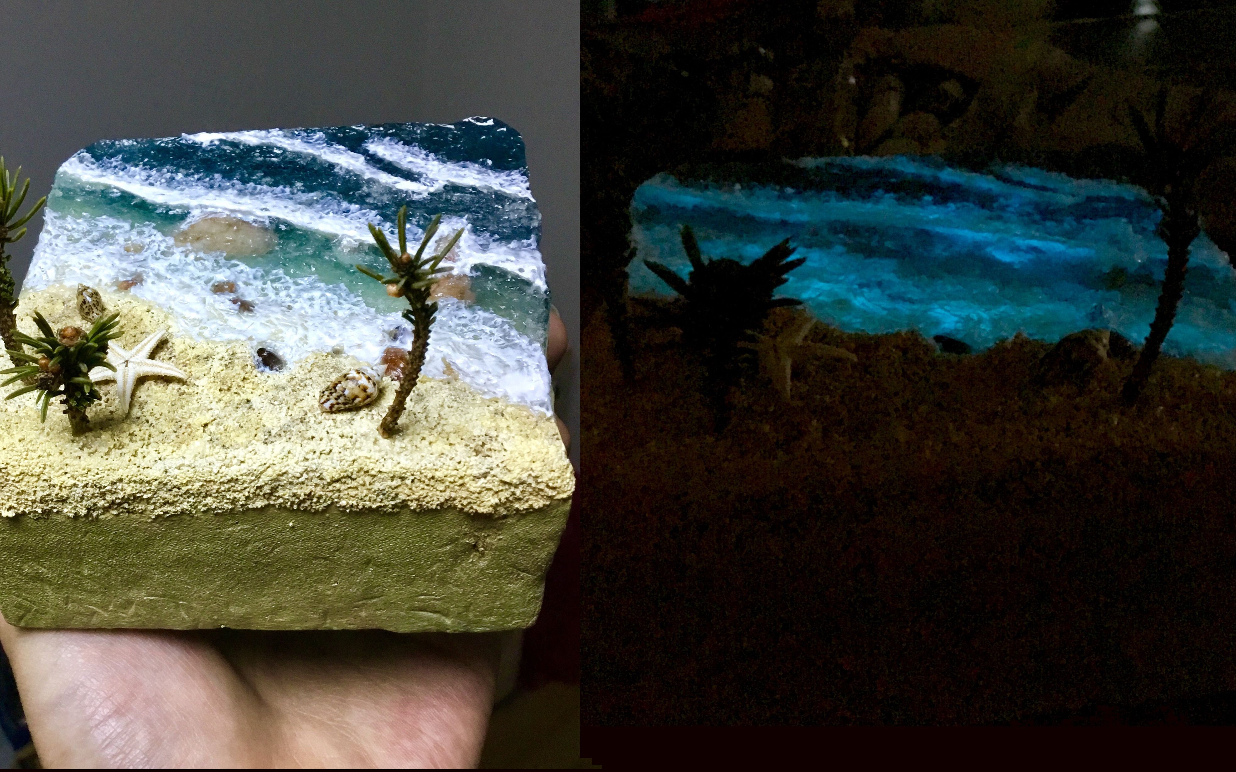 【滴胶作品展示】桌面上的一片海 (=99ω99=) 荧光海滩场景摆件