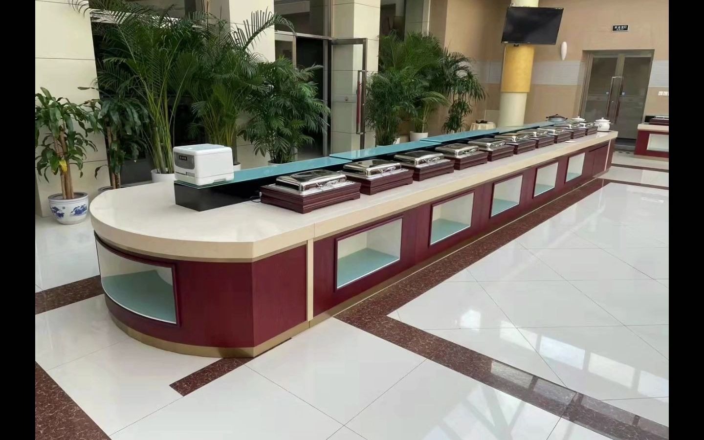 企业单位食堂自助餐布菲台_员工自助餐选餐台