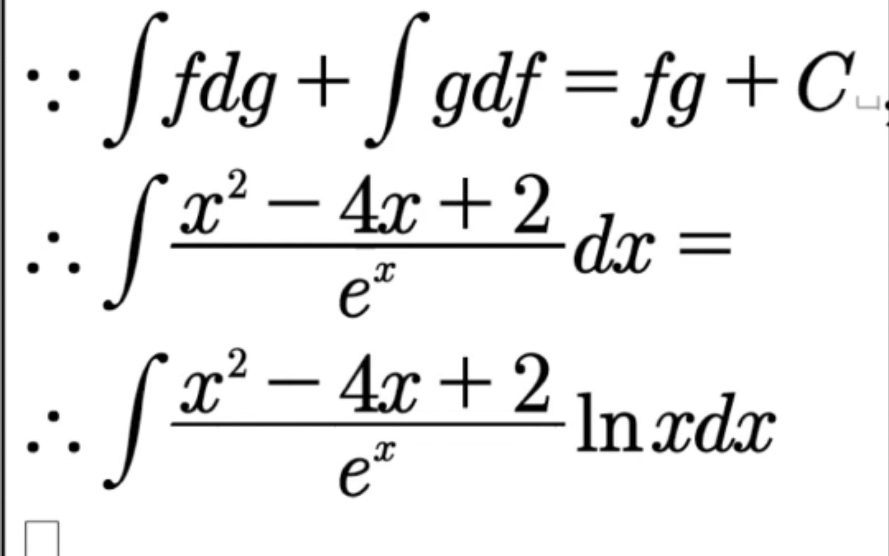 【高数数学学渣】我用分部积分法求解不定积分∫((x^24x+2)/e^x)lnxdx.哔哩哔哩bilibili