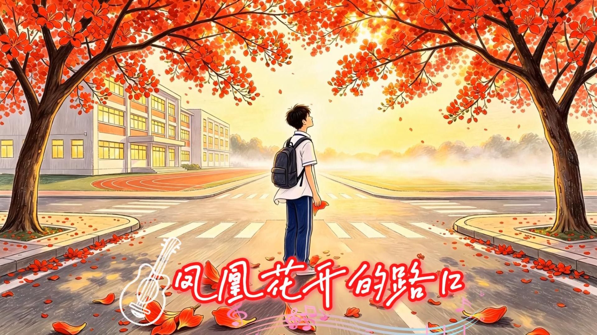《凤凰花开的路口》童声版（小皮皮爱习题和邓园长演唱）原声版，毕业季经典曲目，难舍告别时刻。舞台背景视频