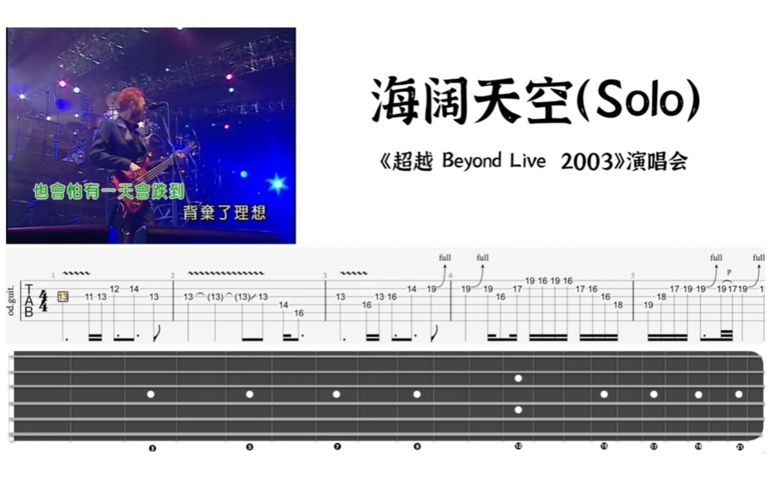 [图]【吉他教程】致敬经典 Beyond《海阔天空》SOLO，超越 Beyond 2003 演唱会 现场教学。