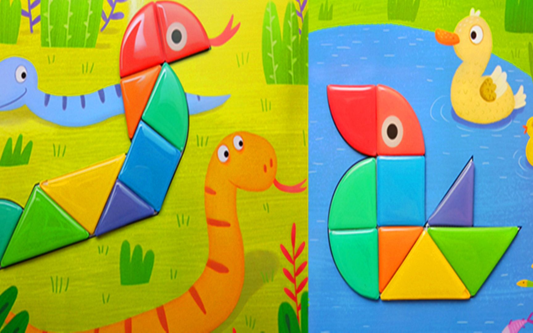 小鸭子遇见小蛇,益智磁贴积木