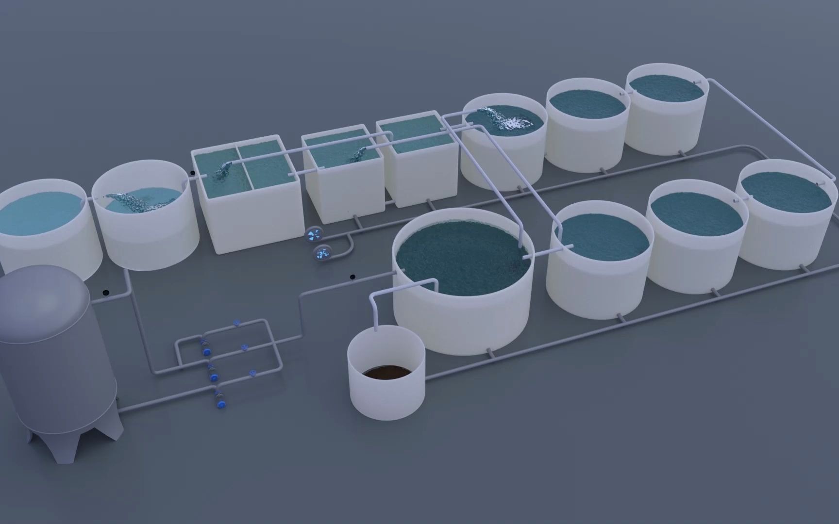 污水净化处理系统演示 c4d建模 产品动态设计