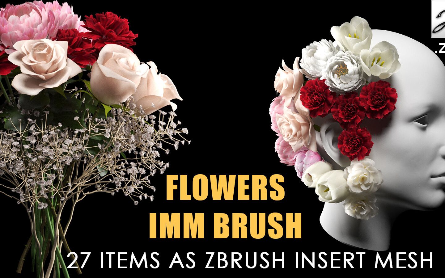 【ZB教程+笔刷免费下载】27个ZBrush笔刷 花朵花束玫瑰花IMM画笔 附FBX OBJ MAX格式3D模型建模雕刻素材哔哩哔哩bilibili