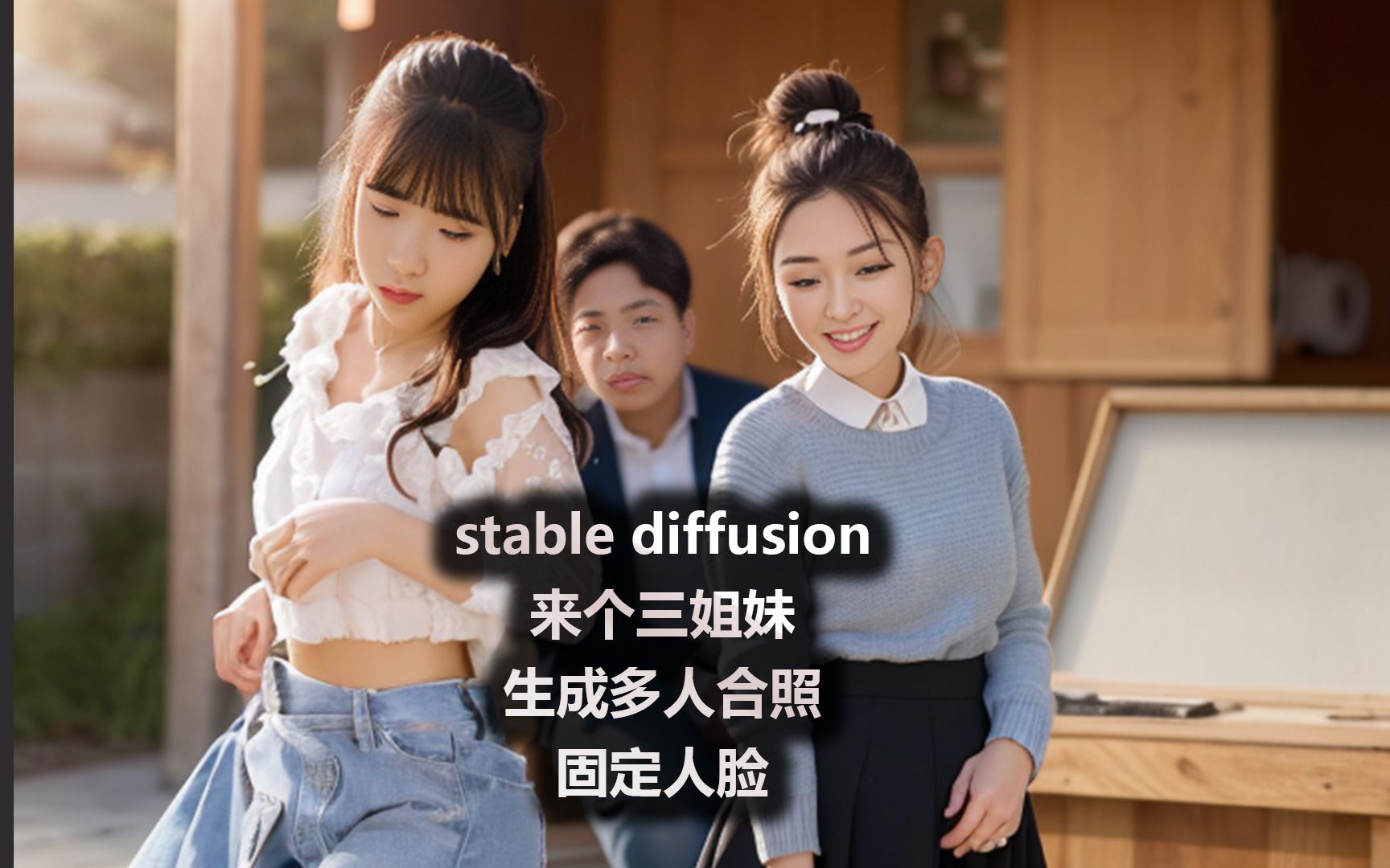 stable diffusion 來個三姐妹 生成多人合照 固定人臉