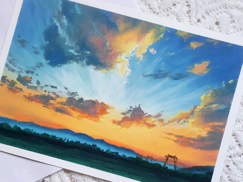 油画棒教程【傍晚的云】