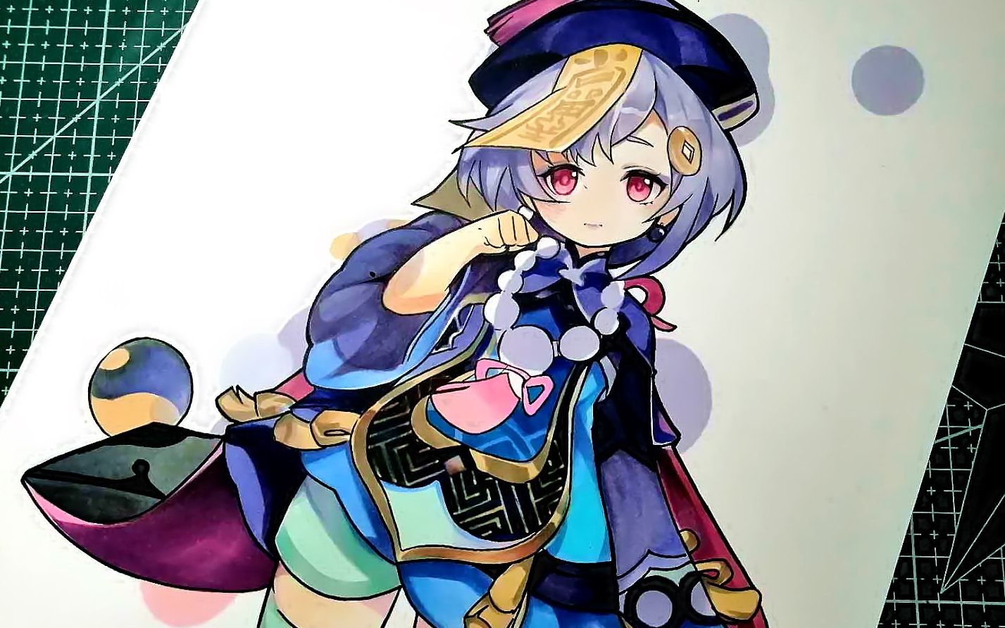 原神用10元一张马克笔纸画七七