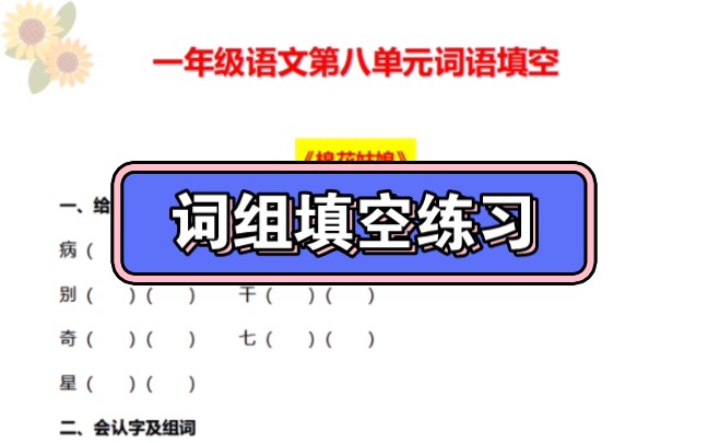 一年级语文第八单元《棉花姑娘》、《咕咚》、《小壁虎借尾巴》、语文天地八中的重点词语练习.哔哩哔哩bilibili