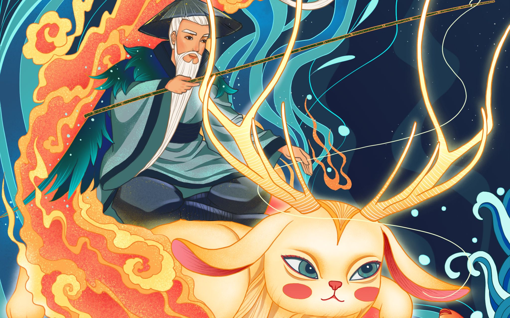 众神之长姜子牙壁纸,插画设计太好看!