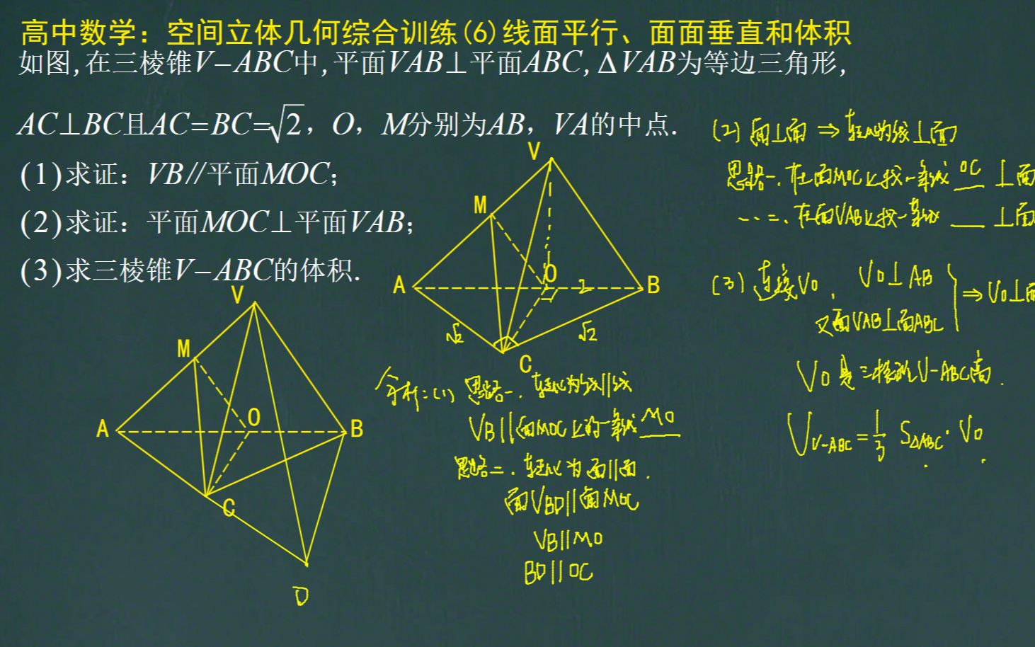 高中数学:空间立体几何综合训练(6)线面平行,面面垂直和体积问题