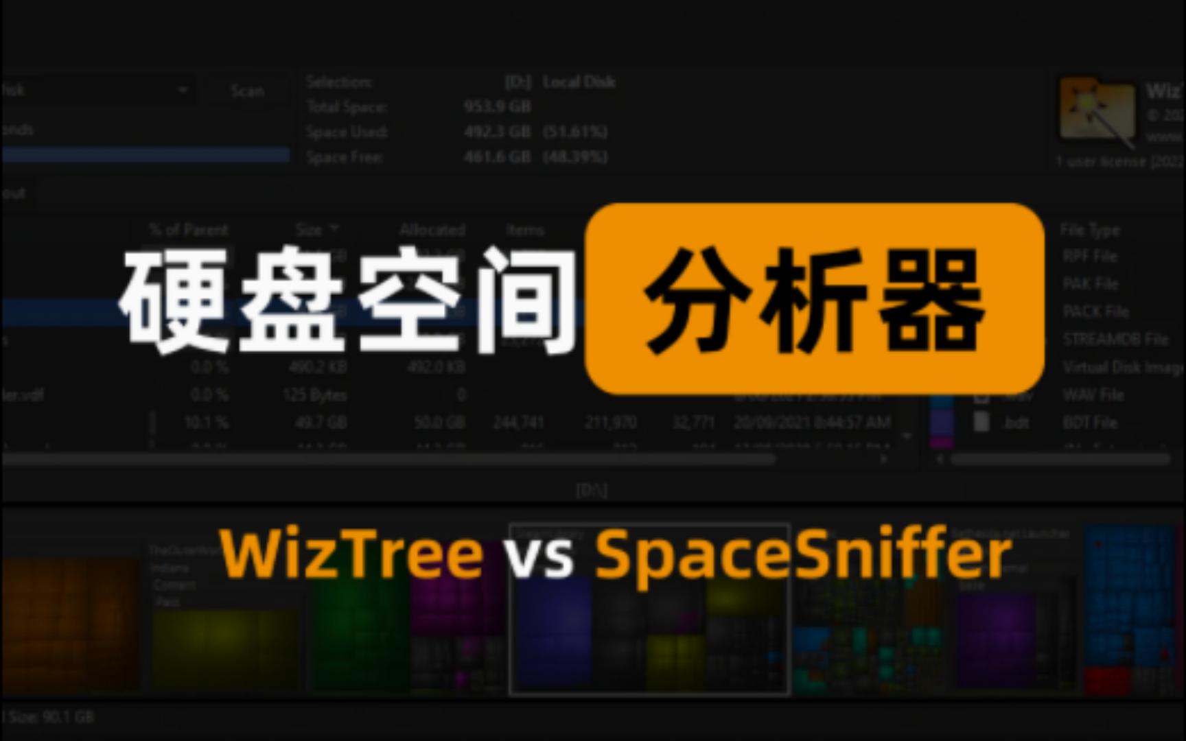 硬盘空间分析器,轻松找出磁盘中的大文件,WizTree vs SpaceSniffer速度pk哔哩哔哩bilibili