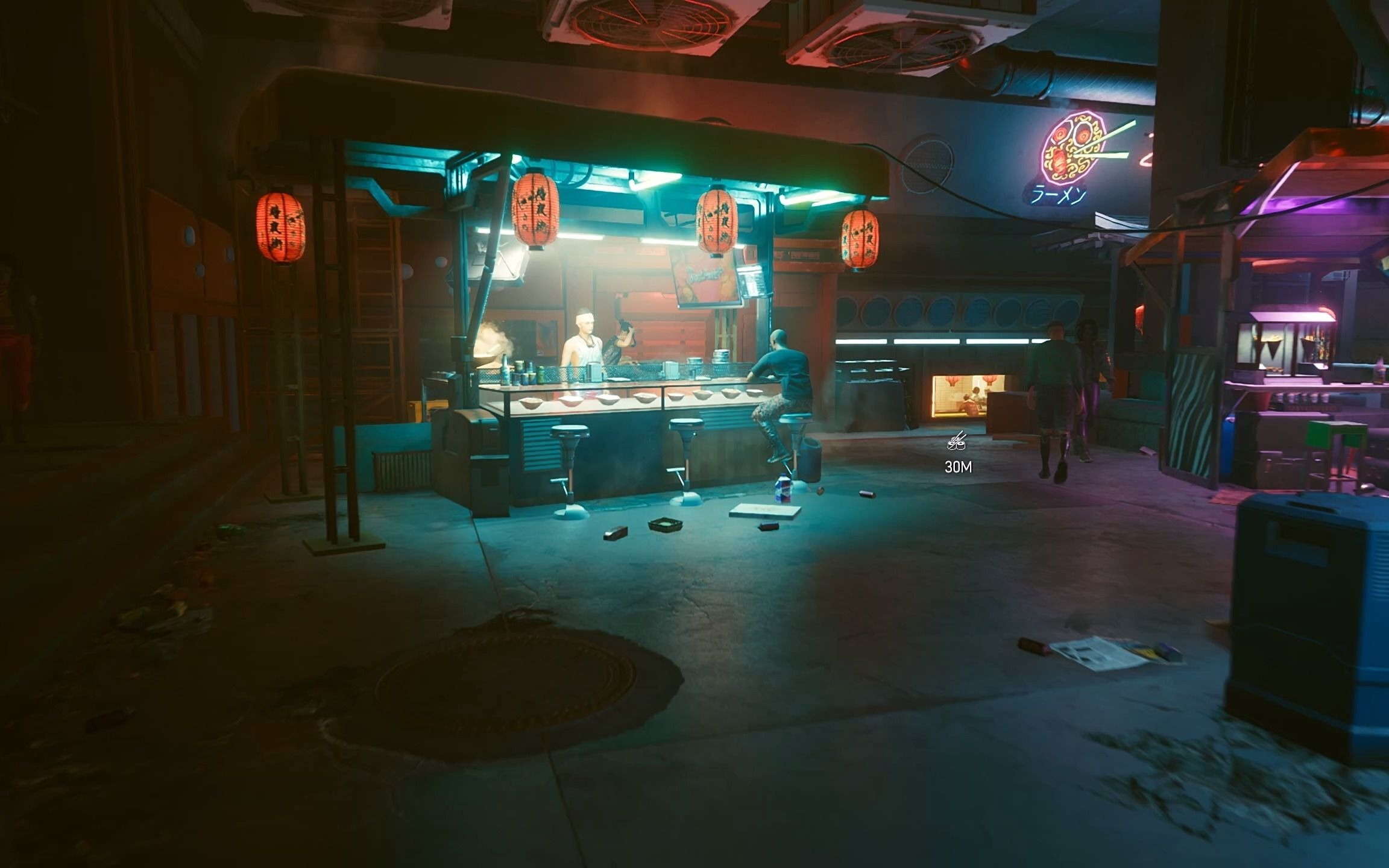 赛博朋克2077热闹的市集小吃摊铺还有人下象棋rtx3080