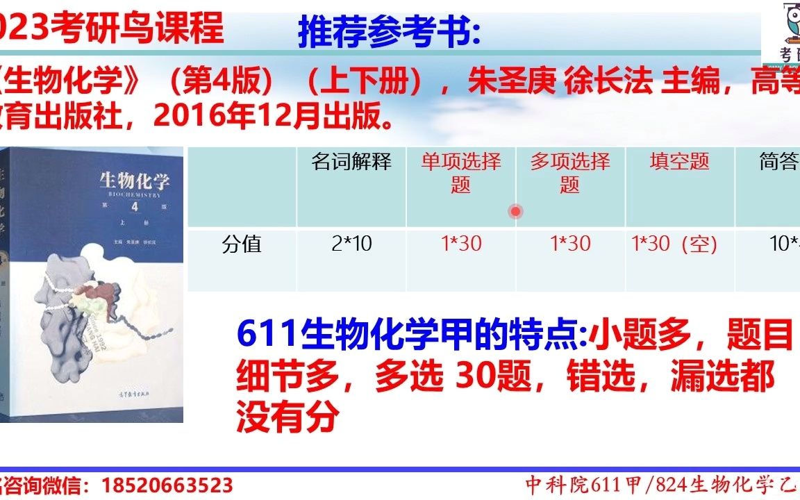 2023中科院611生物化学甲824生物化学乙考研介绍哔哩哔哩bilibili