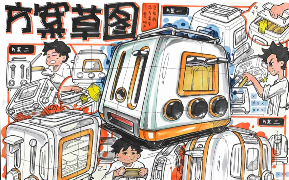 深圳大学工业考研面包机设计快题手绘过程