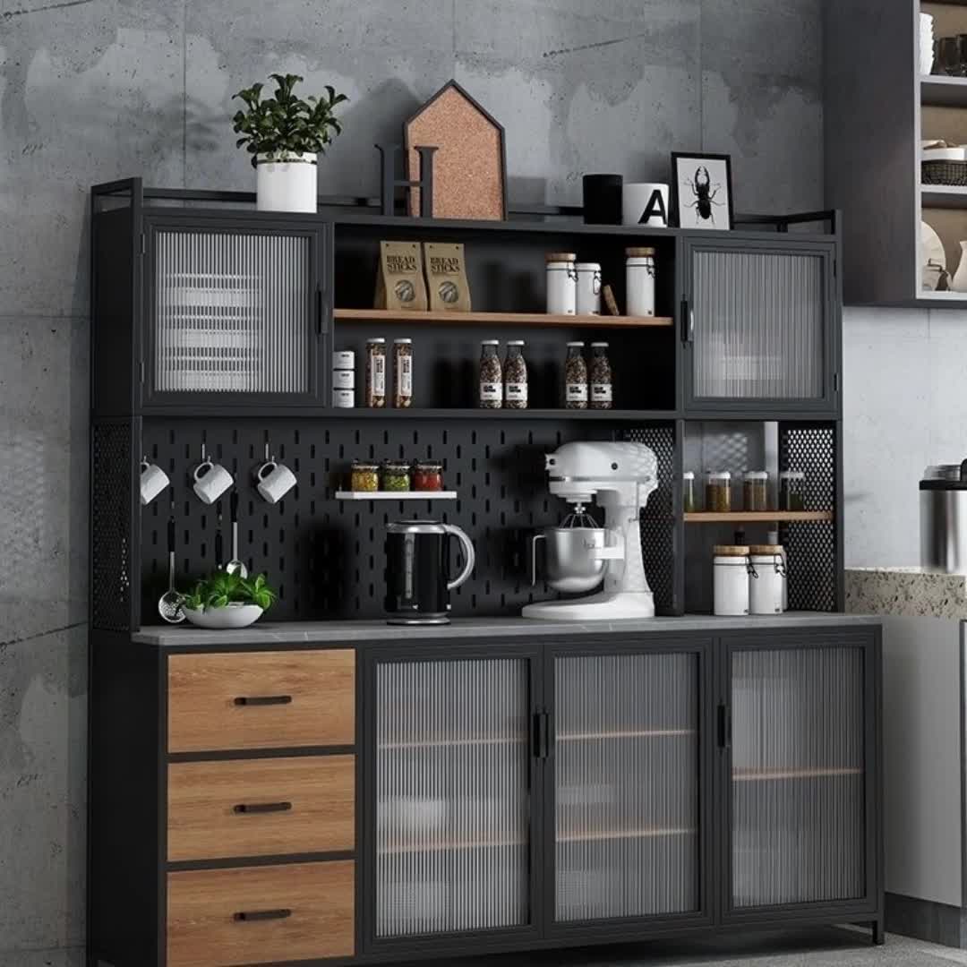 【38元券】loft铁艺餐边柜高柜一体靠墙工业风餐厅储物柜定制厨房收纳