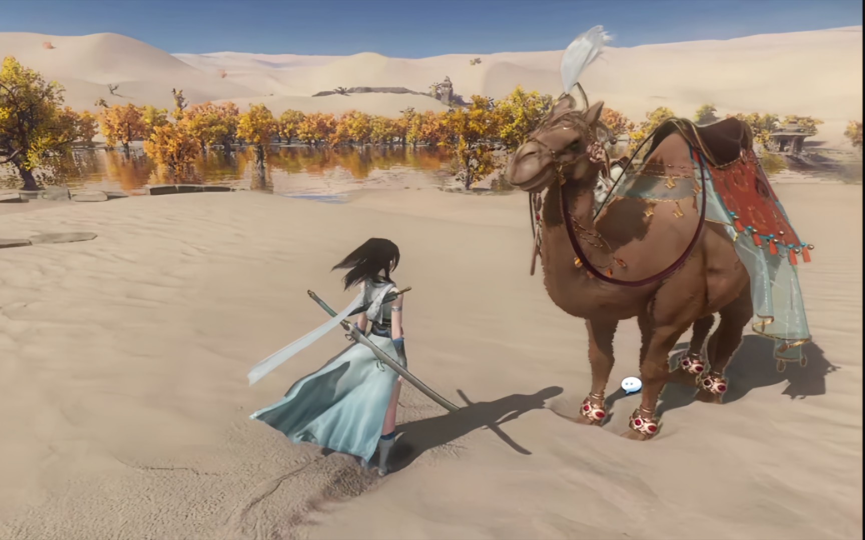 【逆水寒】姑墨荒漠看骆驼,可惜了不能骑!