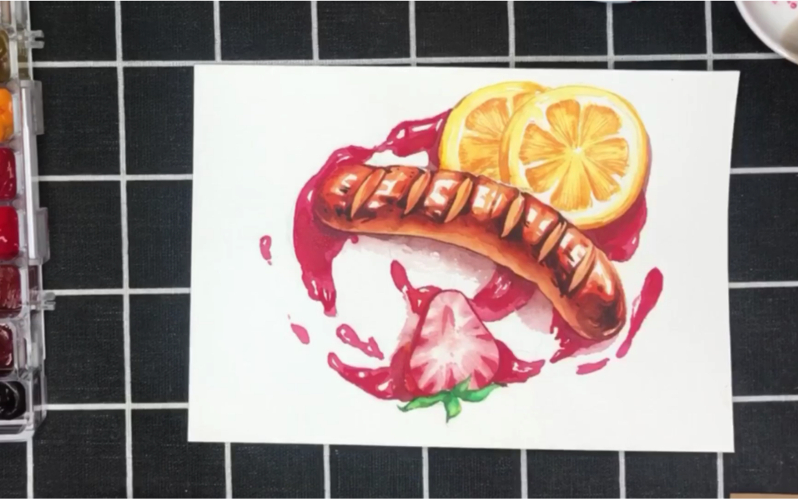 水彩画水彩教程水彩食物香肠组合水彩画作品绘画过程分享