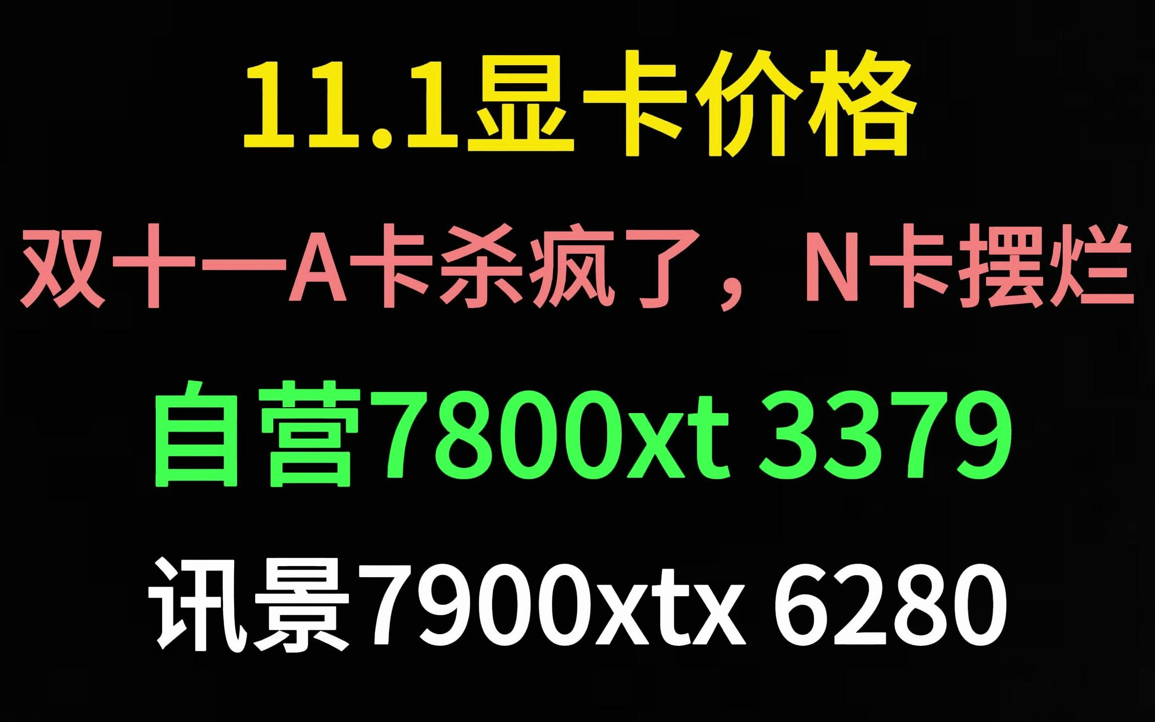 11.1显卡价格(双十一A卡杀疯了,N卡摆烂/讯景7900xtx 6280/7800xt 3379)哔哩哔哩bilibili