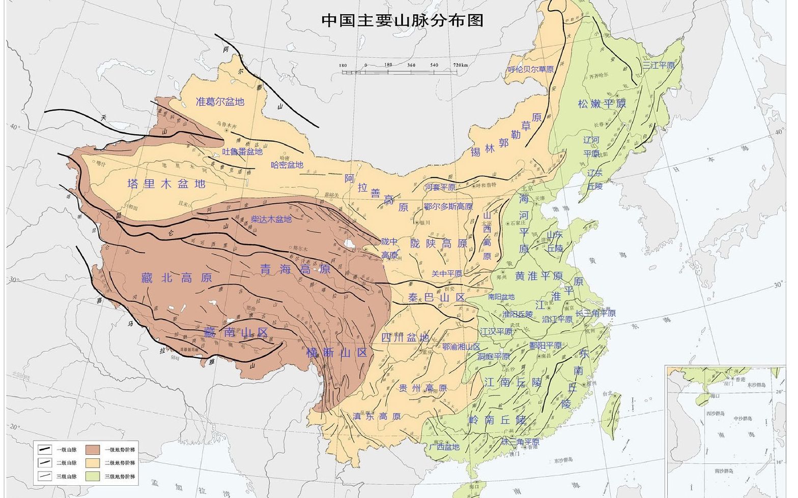 中国山脉三横三纵图片