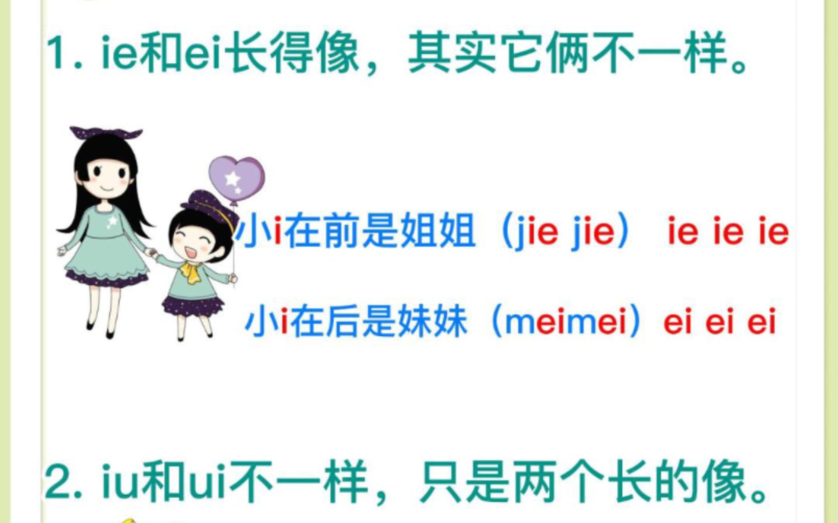 [图]复韵母ie ei iu ui如何区分，一首口诀歌轻松搞定