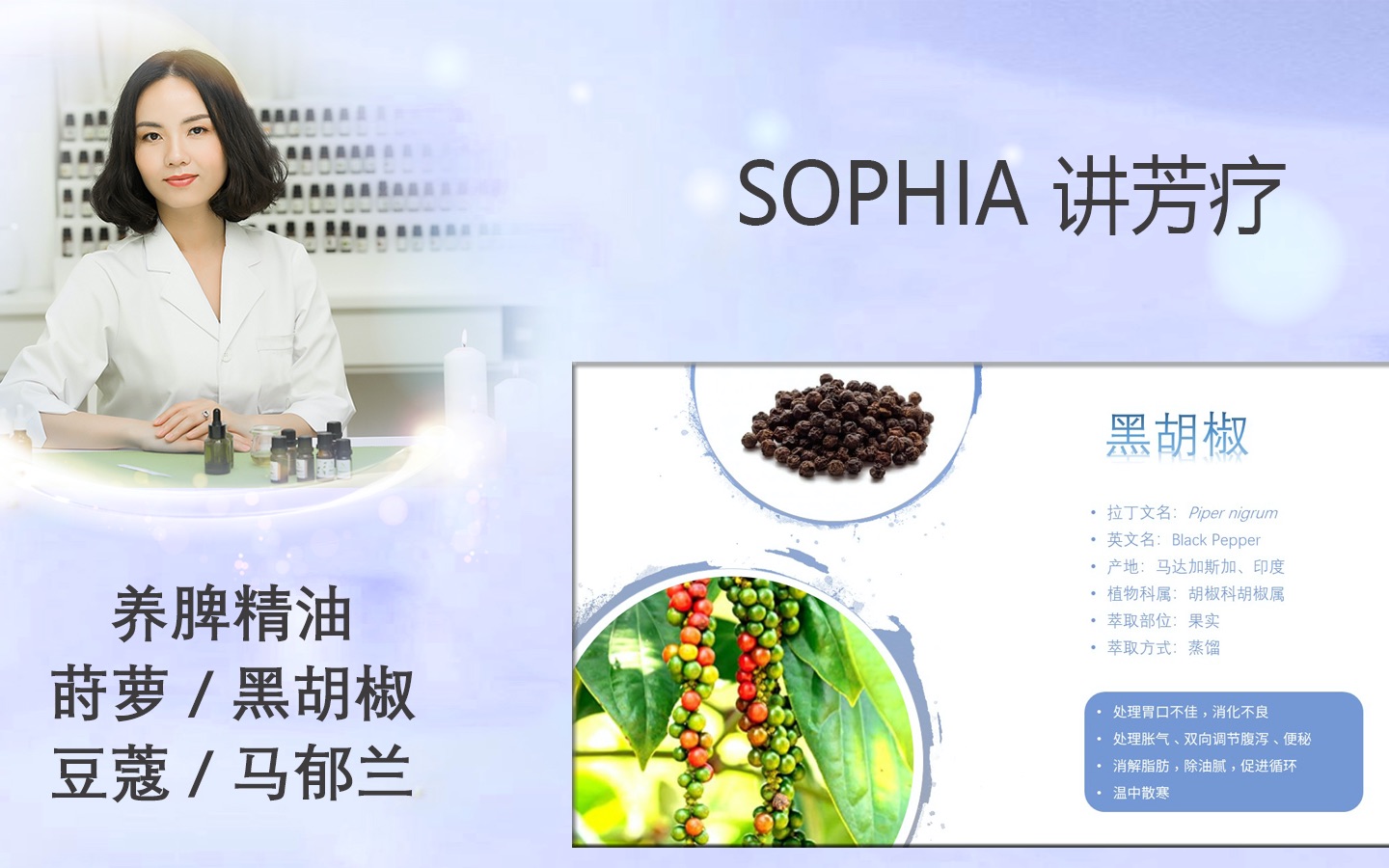 【芳灸儿】导师 SOPHIA讲芳疗22:养脾精油莳萝/黑胡椒/豆蔻/马郁兰哔哩哔哩bilibili