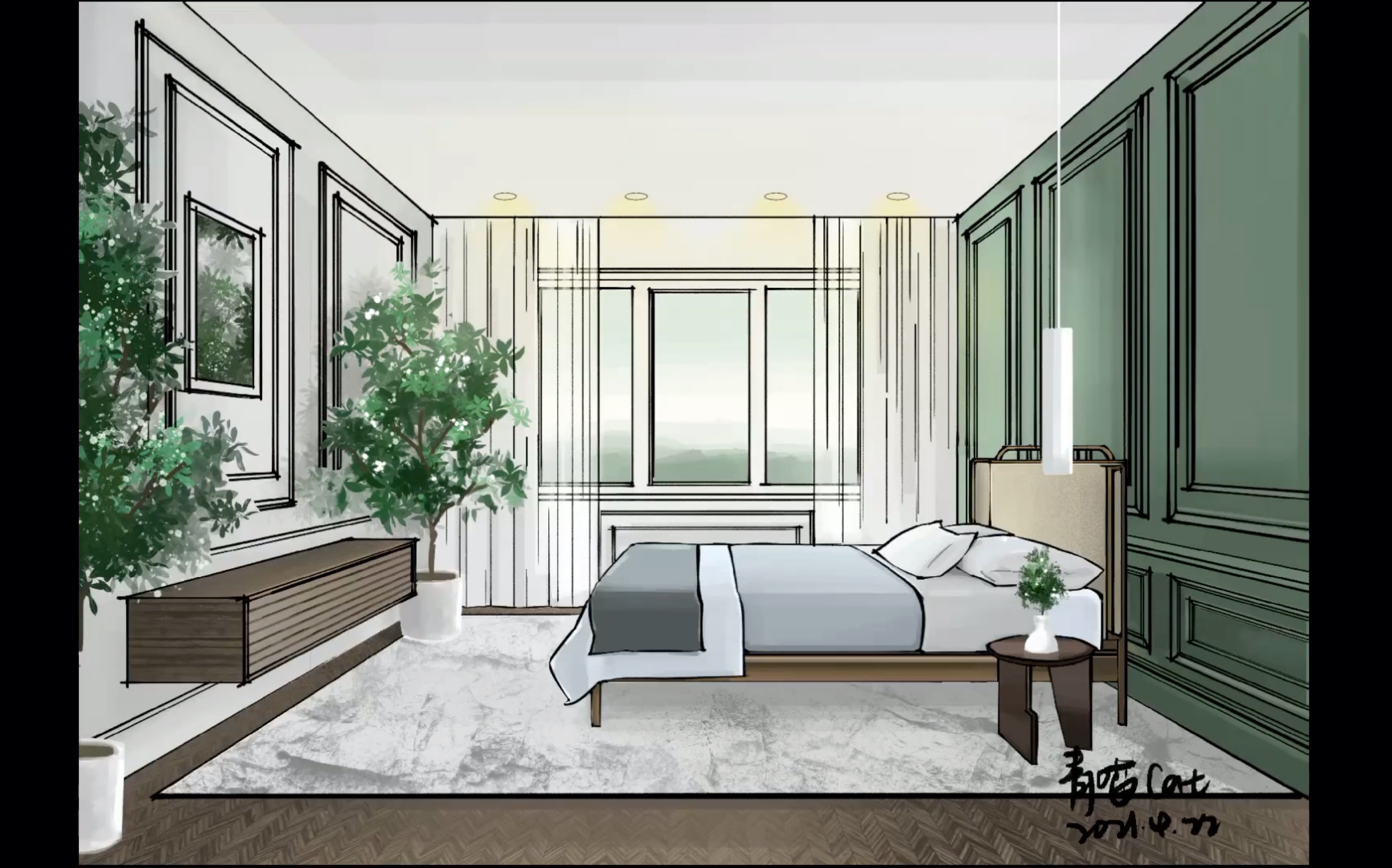 【ipad手绘】procreate室内效果图绘画过程