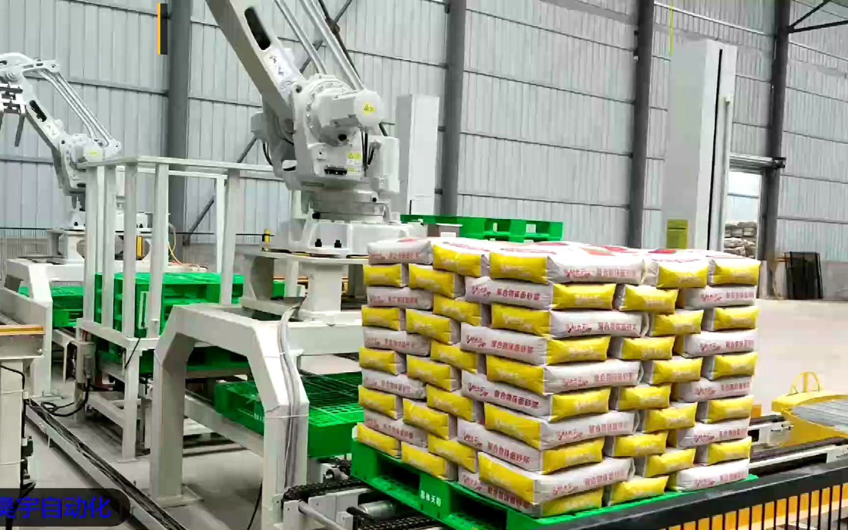 abb码垛机器人砂浆码垛现场